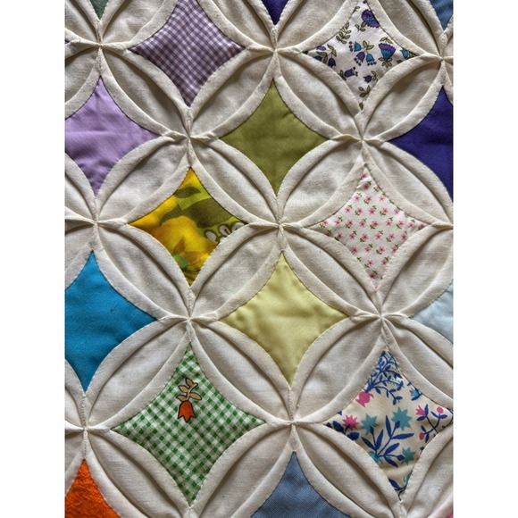 Vintage Handmade Cathedral Window Quilt Patchwork Blanket - Picture 4 of 7